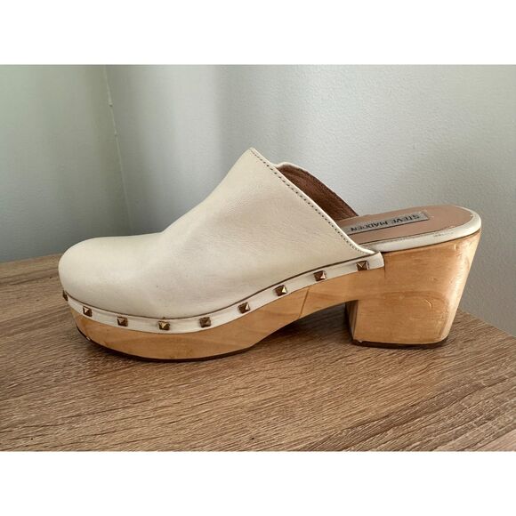 Steve Madden Women's Clog Mule White Leather Low Platform Block Sandal size 10 - Picture 8 of 12